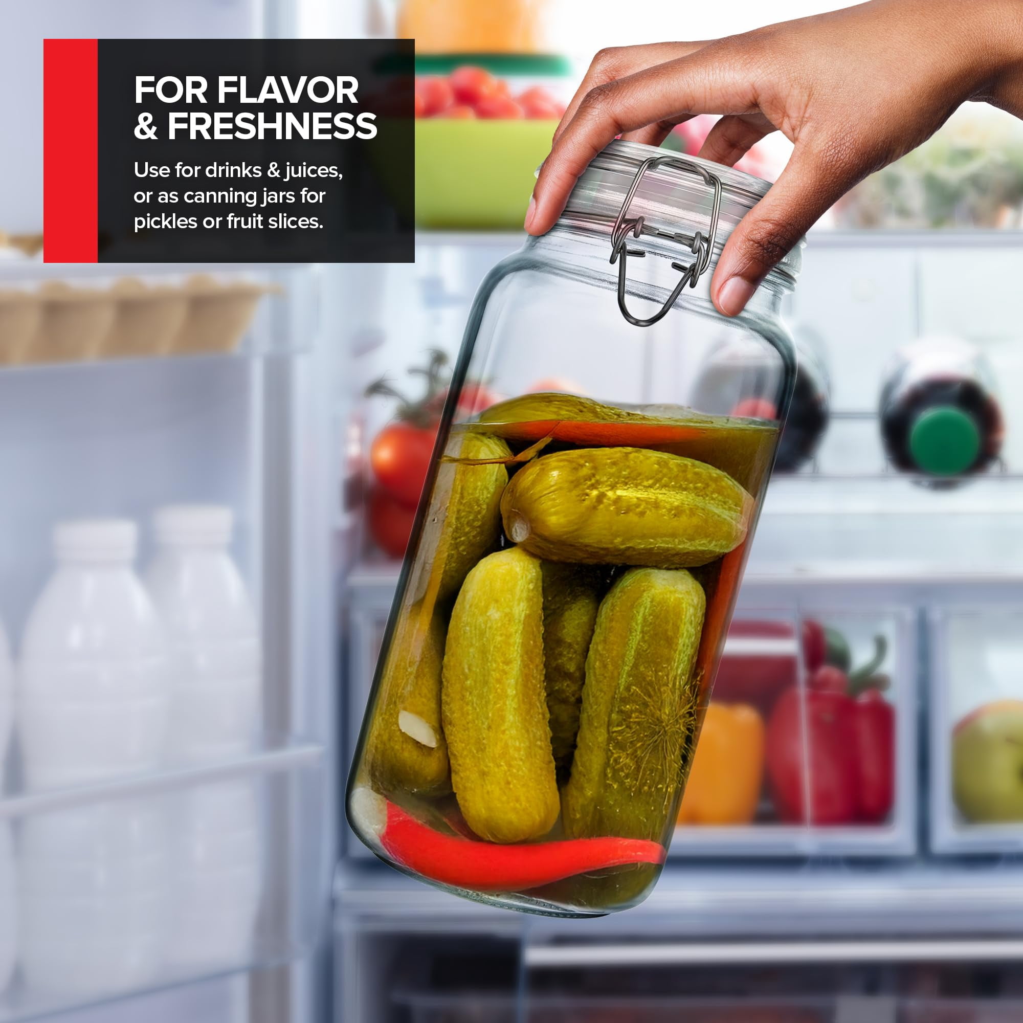 78 oz Large Glass Storage Containers With Airtight Clamp Lids, Set of 3 Hinge-Top Food Storage Mason Jars for Pantries, Sealed Glass Kitchen Jars for Flour, Pasta, Sugar or Cereal