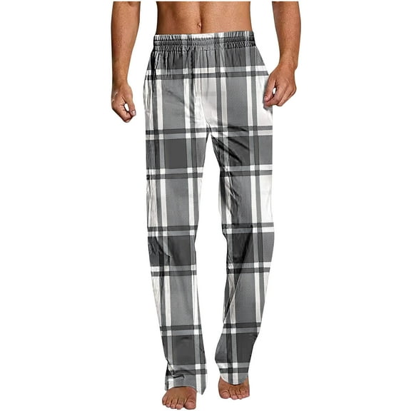 GuangCheng George Mens Classic Black and White Plaid Pajama Pants Soft, Loose Fit Sleep Pants with Elastic Waist,Size:M