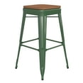 thumbnail image 2 of BizChair Commercial Grade 30" High Backless Green Metal Indoor-Outdoor Barstool with Teak Poly Resin Wood Seat, 2 of 12