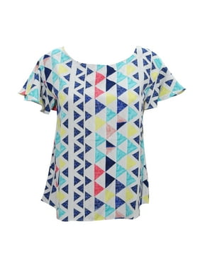 Mogul Womens Blouse Short Sleeves Round Neckline Triangles Printed Boho Chic Summer Casual Tops