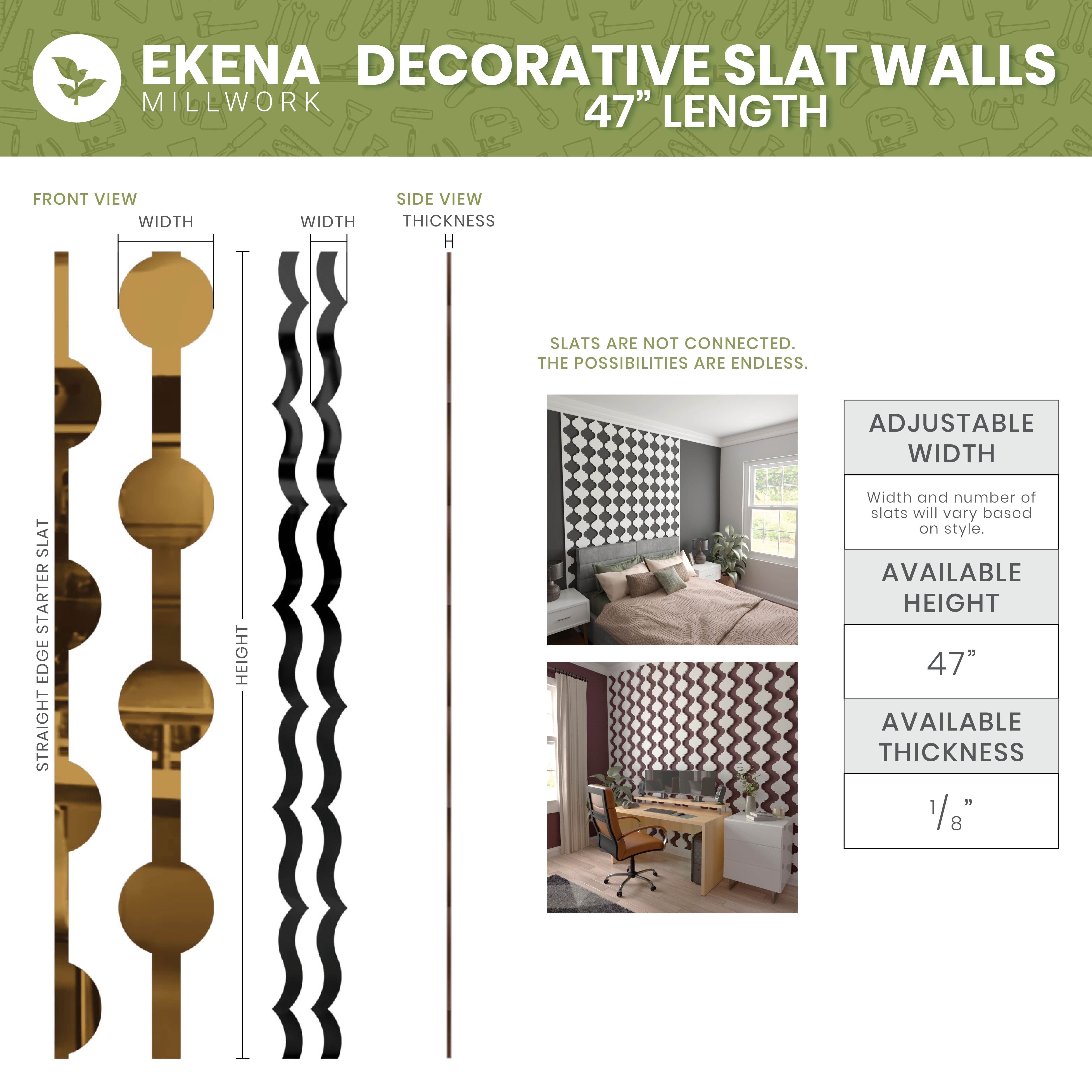 Ekena Millwork 47"H x 1/8"T Pomeroy Adjustable Acrylic Decorative Slat Wall Panel Kit, Rose Gold Mirror (contains 12 Slats)