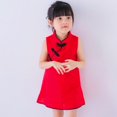 thumbnail image 2 of Été Bébé Fille Robes Classique de Style Chinois Sans Manches Bébé Filles Cheongsam Robes Coton Lin Vintage Vêtements, 2 of 6