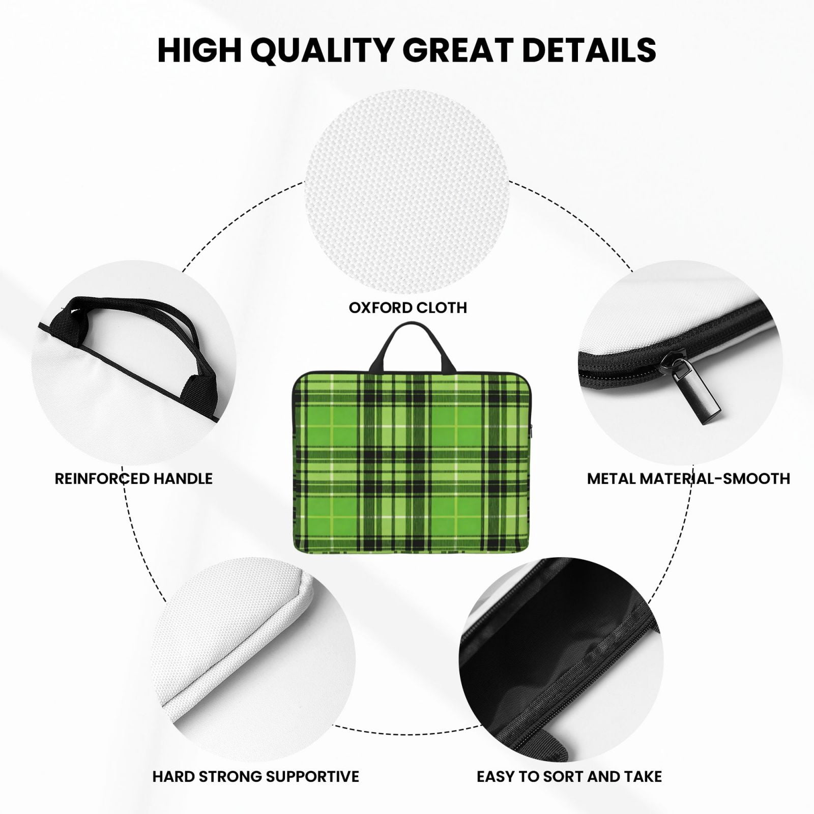 Laptop Sleeve Bag For Women Men 14inch Waterproof Durable Protective Computer Carrying Cover Handle Laptop Case Bag Green And Black Checkered Pattern (2)