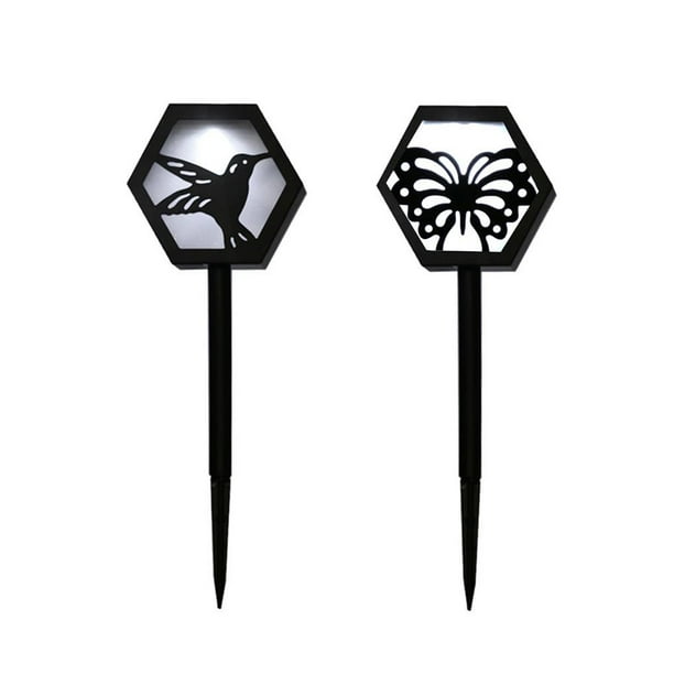 Naiovety Lámpara Solar de 2 piezas con patrón de mariposas, luz Led con patrón de pájaro, lámpara de noche, luz de estaca de plástico hueca, Iluminación y accesorios Naiovety HA013274-00