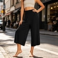 thumbnail image 6 of Womens Trendy High Waisted Wide Leg Capri Pants Flowy Elastic Waist Gaucho Trousers with Pockets Casual Lounge Vacation Pants Black, 6 of 7