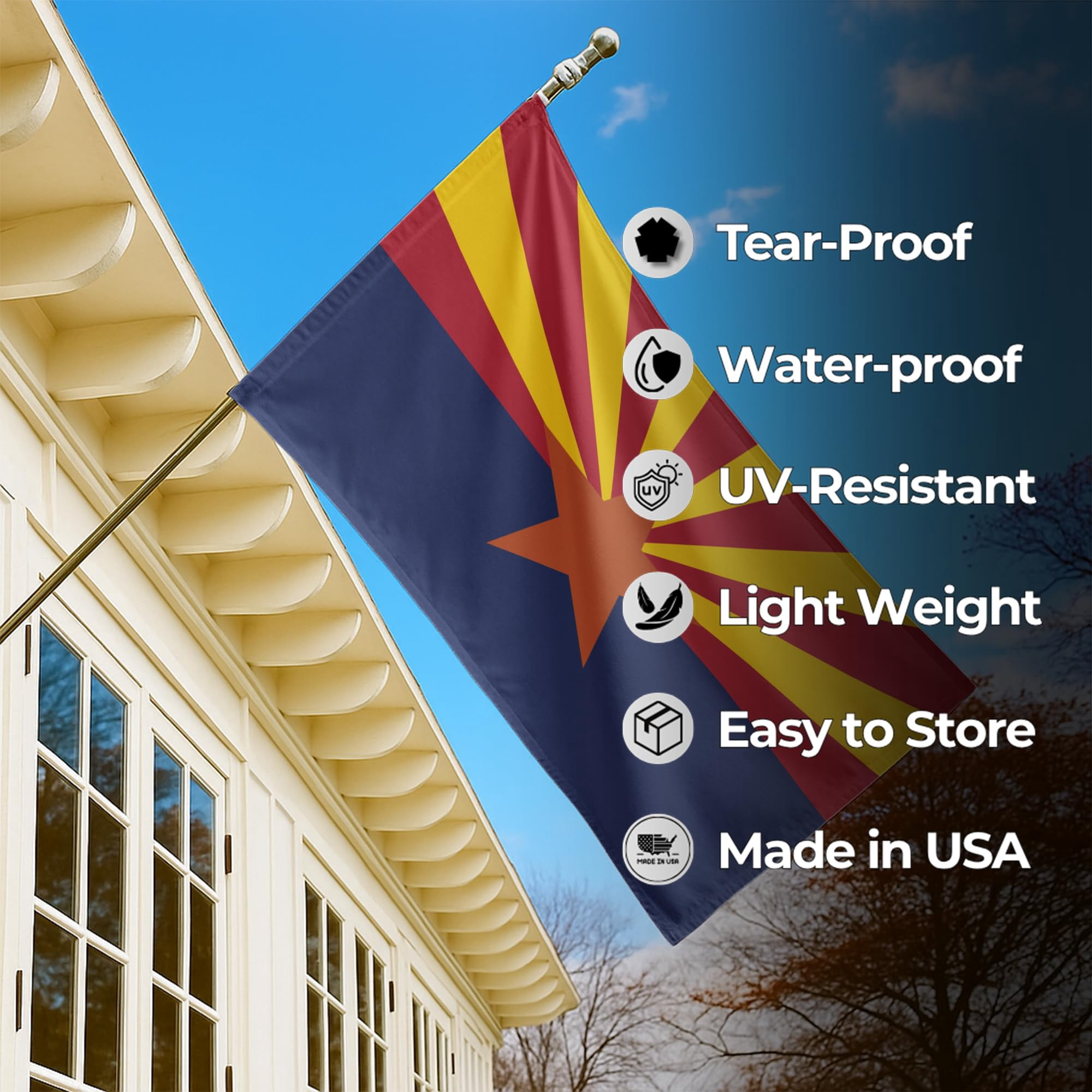 Arizona Outdoor Flag (2x3ft) by DreamController - Durable, Fade-Resistant Polyester, Double-Stitched, Brass Grommets - HD Printed USA State Flag - Made in USA
