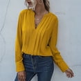 thumbnail image 2 of Fimkaul Women's Shirts Winter Fall Long Sleeve Casual Tops V Neck Pleats Chiffon Solid Pullover Shirt T-Shirts Yellow M, 2 of 4
