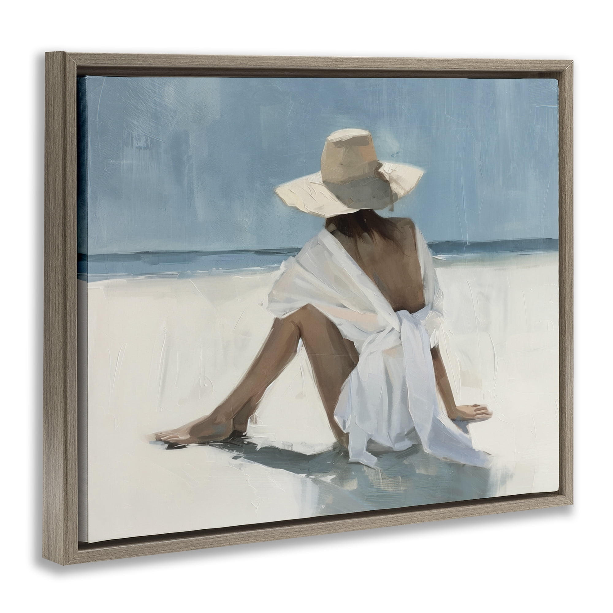 Stupell Industries Ocean Dream Woman People Painting Brown Floater Framed Canvas Art Print Wall Art, 31 x 25