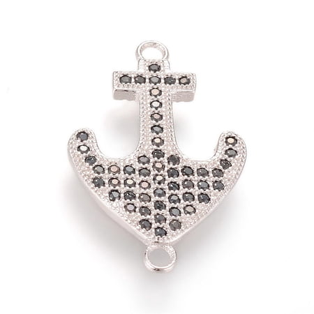 Brass Micro Pave Cubic Zirconia Links Anchor Platinum 24.2mm