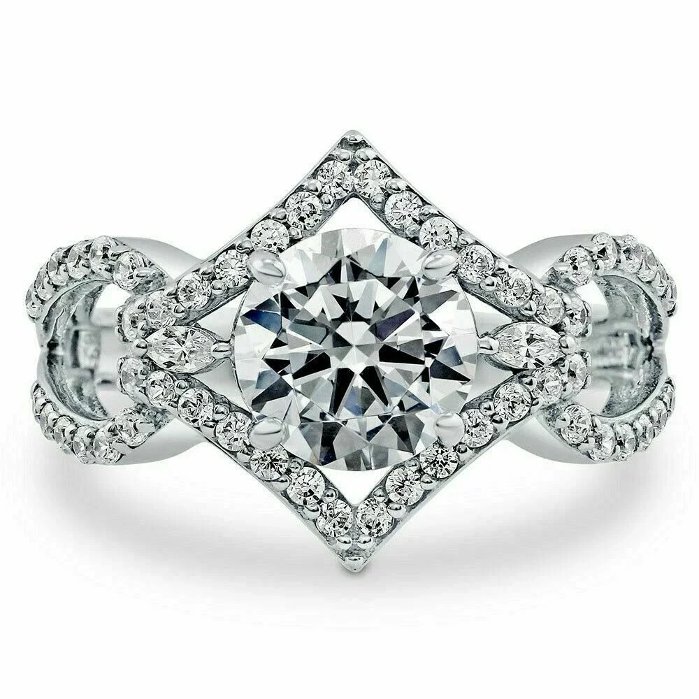 Luxurious Diamond Engagement Ring 14K White Gold Plated Women s Vintage Wedding Ring 2.4 Ct Round Brilliant Cut Simulated Diamond Art Deco Anniversary Gifts