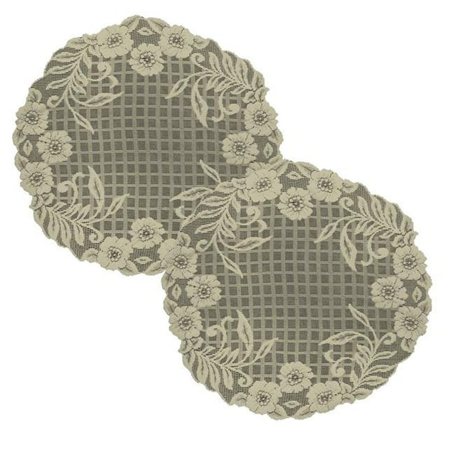 Heritage Lace FT-2000L-S 20 in. Treillis Floraux Napperons Ronds&44; Lin - Lot de 2