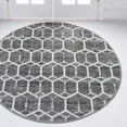 thumbnail image 3 of Unique Loom Matrix Trellis Collection Area Rug - Tile (7' Round Grey/Ivory), 3 of 9