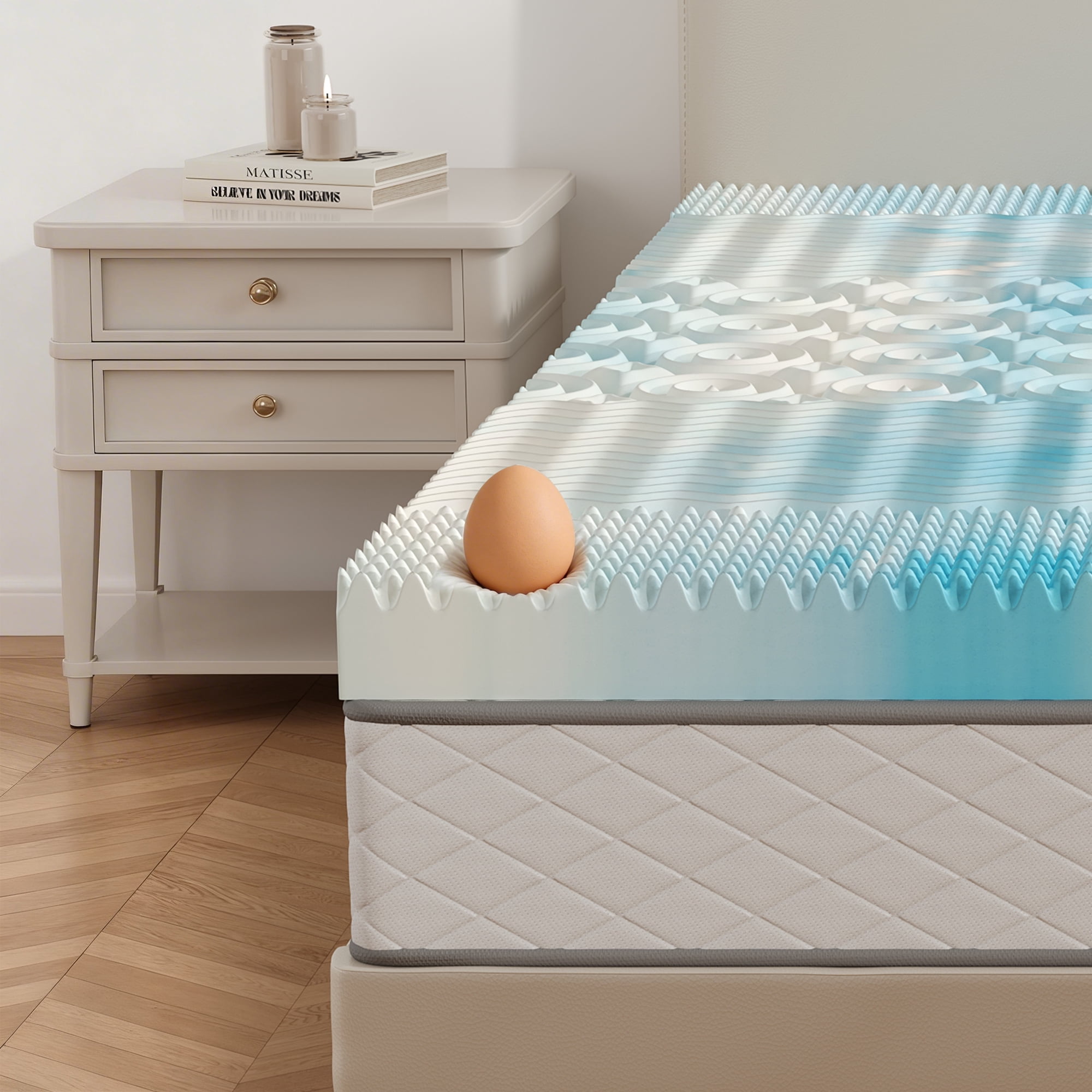 CONCETTA 4 inch 5-Zone Twin Size Egg Crate Foam Mattress Topper, Lavender Cooling Gel Infused Bed Pad for Back Pain, CertiPUR-US and Oeko-TEX Certified