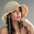 thumbnail image 2 of ibiyuan Straw Hats For Women,Summer Sun Hats For Women Men Wide Brim Beach Hat Outdoor Straw Hat With Colorful Wooden Beads For Travel Gardening, 2 of 8