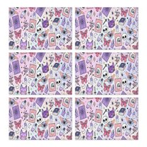 Purple Gothic Cat Crystal Pattern Summer Placemats Table Placemats Set Of 6-Linen Kitchen Washable Placemats Table Mats 11.8"x17.7" Non-Slip Heat Resistant