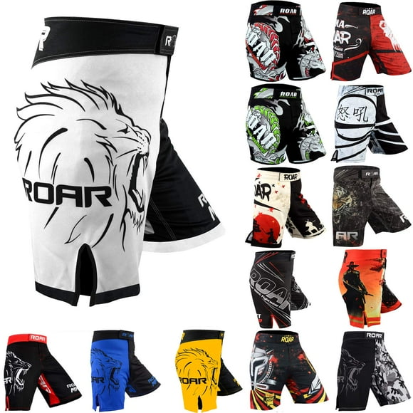 ROAR MMA Fight Shorts UFc grappling Muay Thai BJJ Training Jiu Jitsu No gi Wear (X-Large, White-Black)