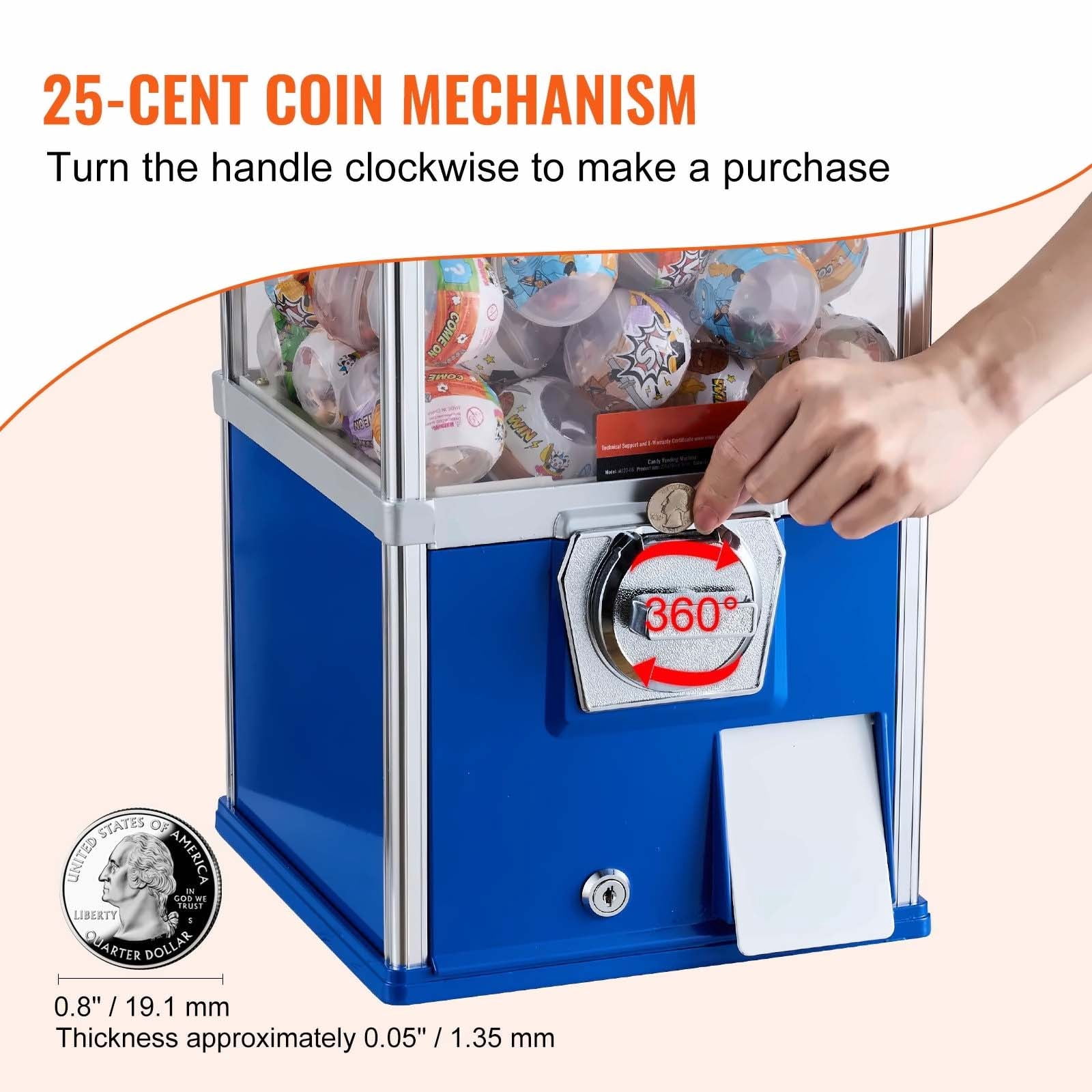 Gumball Machine 25" Vending Dispenser, Blue PS Capsule Toy Bank, 230 Count, Coin Operated, Durable Bouncy Ball Machine for Home & Business