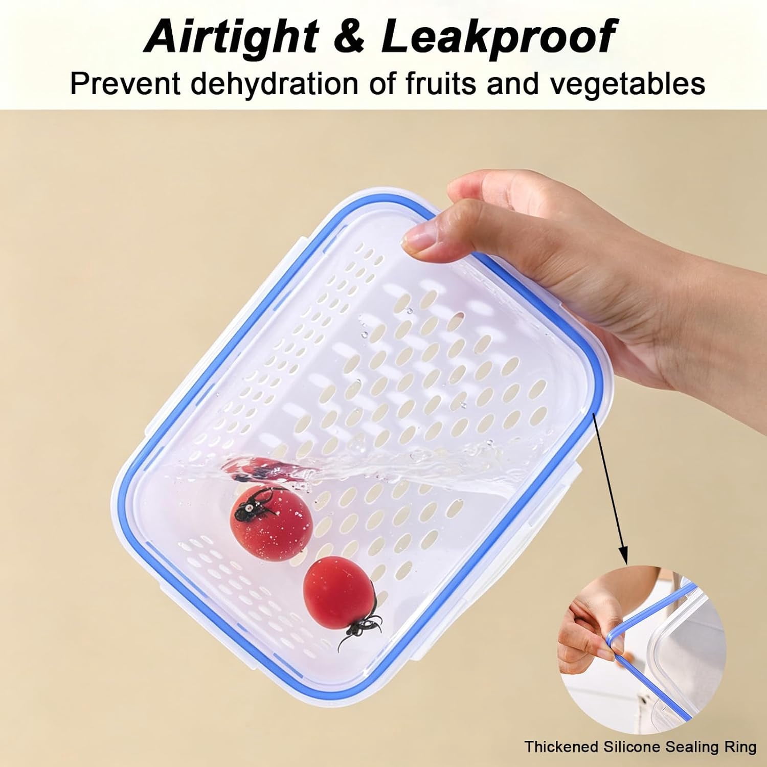 3PCS Fruit Storage Containers for Fridge with Removable Colander, 4 in 1 Airtight Food Storage Containers, Dishwasher & Microwave Safe Produce Containers, Keep Fruits, Vegetables Fresh Longer