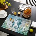 thumbnail image 3 of Coastal Seahorse Placemats Set of 8, Nautical Starfish Coral Wooden Grain Placemats for Dining Table, Place Mats for Kitchen Tabletop, Waterproof Wipeable Dining Table Mats Set, 3 of 9