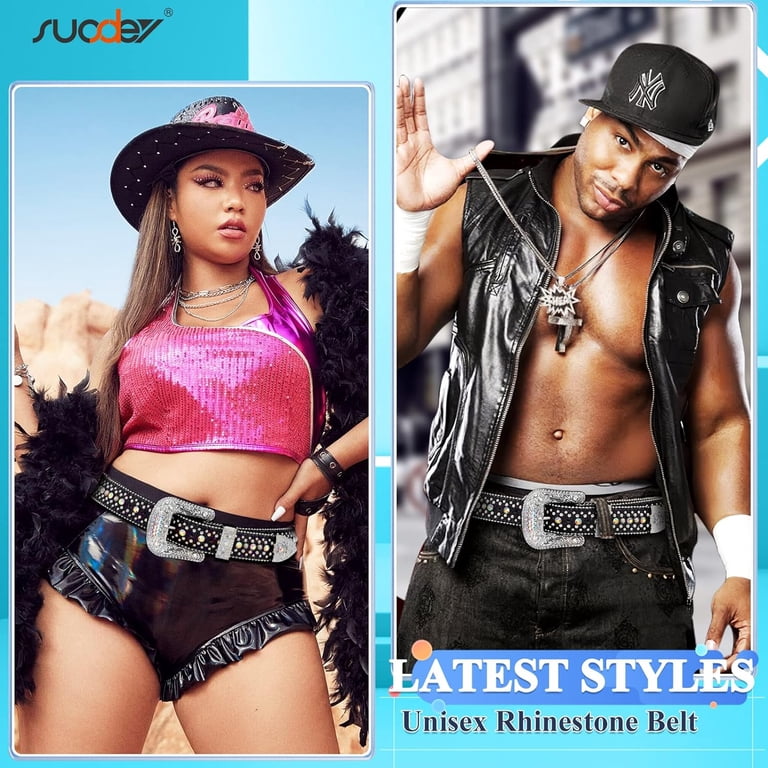 Men Women Rhinestone Belt Western Cowboy Cowgirl Shine  display picture 3