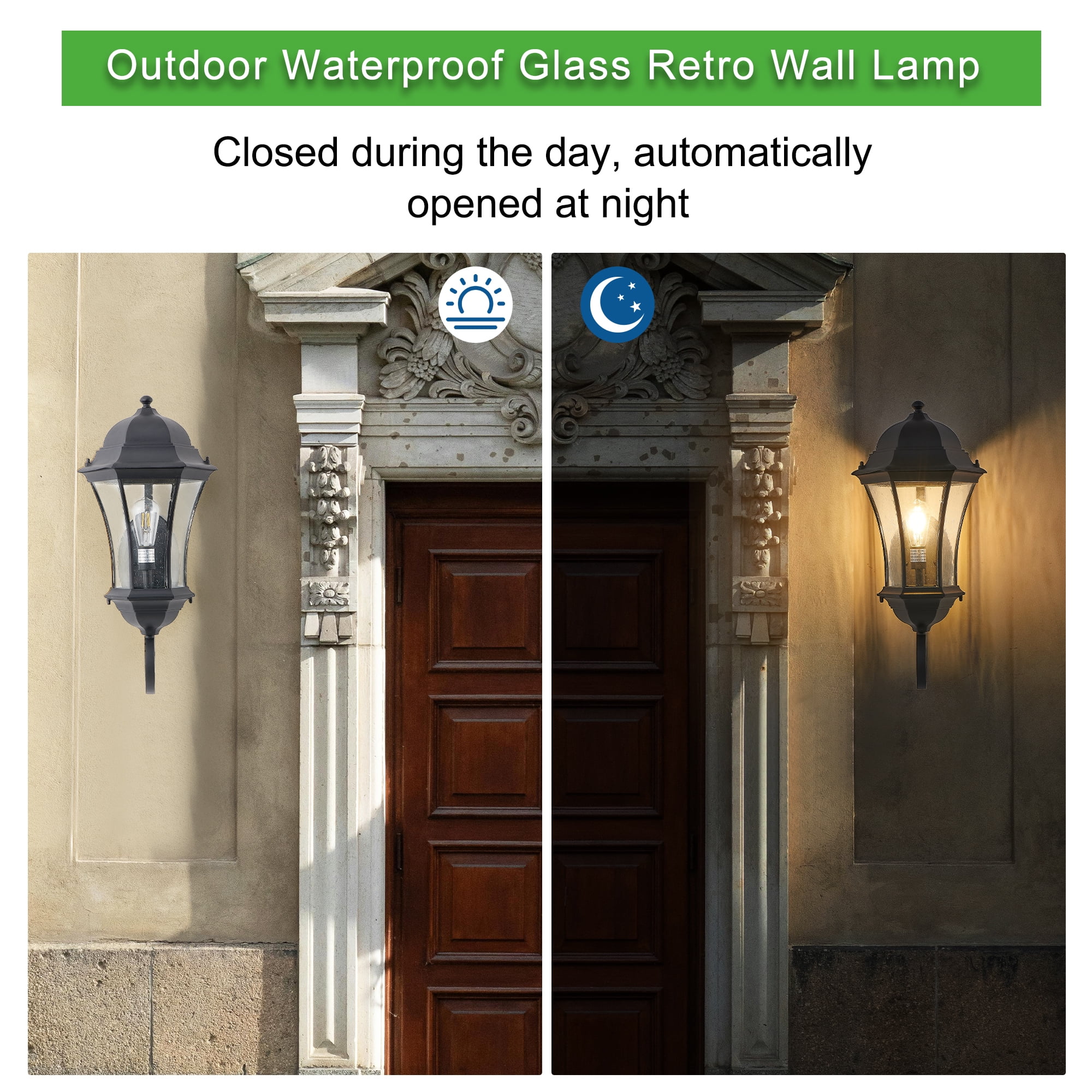 Outdoor Wall Lantern 27 Inch H with Dusk to Dawn Sensor Weatherproof Light with Clear Bubble Glass, Black