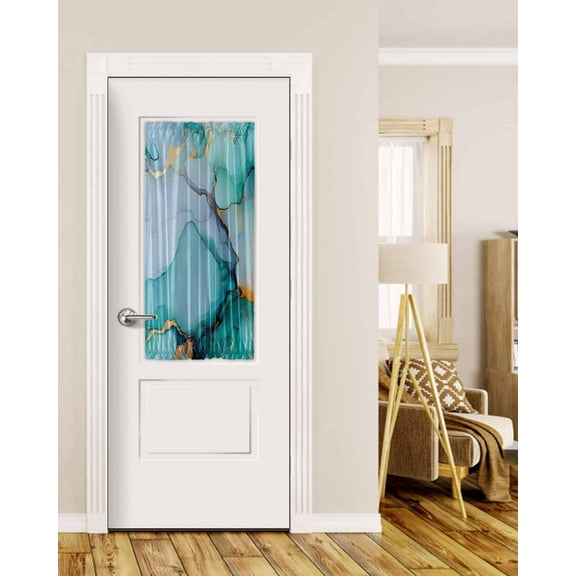 Teal Marble Blackout Curtains French Door Curtains for Door Window, Green Blue Abstract Art Aesthetic Privacy Drapery for Patio/Sidelight Doors, 1 Panel with Tieback, 25 x 40 Inches