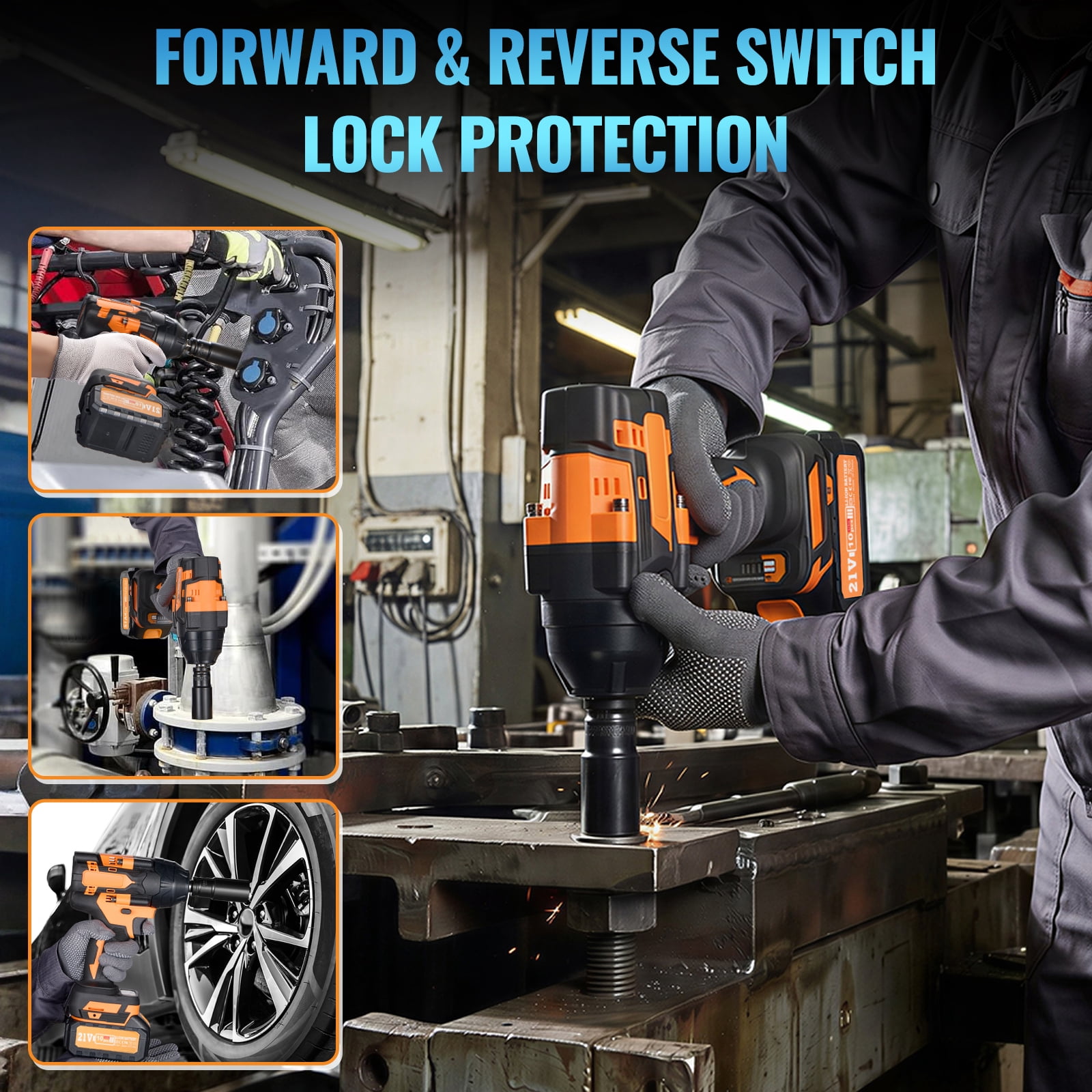 SPBTAR Cordless Impact Wrench Kit, 1200N·m High Torque Brushless Dril, 21V Impact Driver with 2*4.0Ah Battery, Charger & 5 Sockets Set for Car, Truck, RV, Farm & DIY