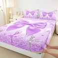 thumbnail image 4 of Erosebridal Cute Ballet Girls Full Size Sheets,3D Purple Bowtie Print Bed Sheets For Kids 4-Piece, 4 of 6