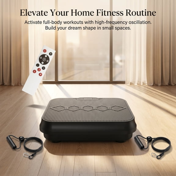 Vibration Plate Exercise Machine with Remote Control & Resistance Bands, Compact Whole Body Workout Platform for Home Gym, Black