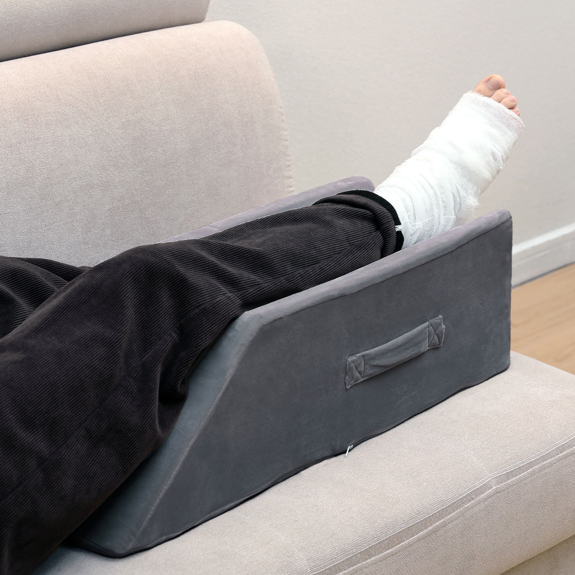 Shinnwa Leg Elevation Pillow Velvet Leg Knee Ankle Support Foam Wedge Pillow for Surgery Injury or Rest Grey