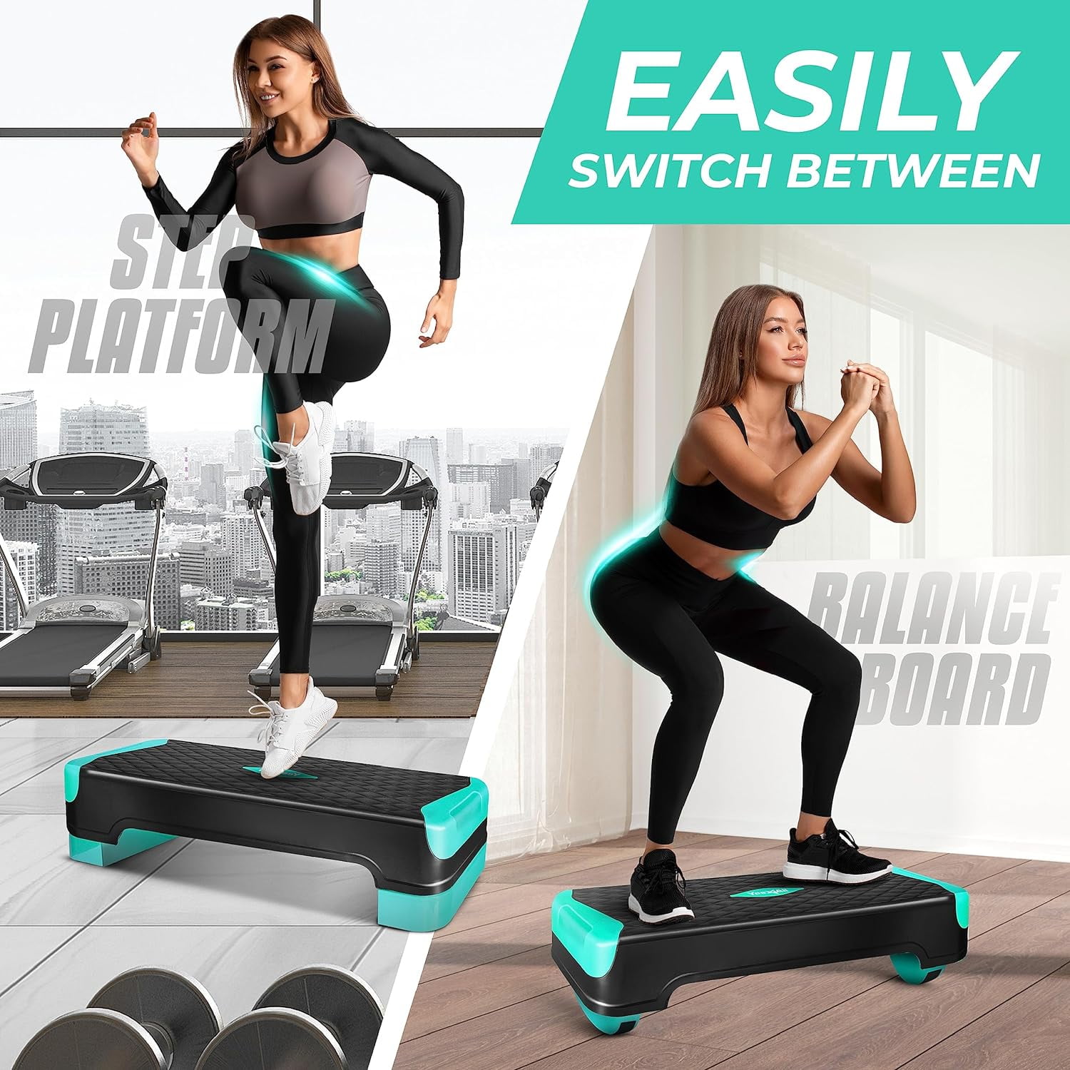 Free Shipping Yes4All Multifunctional Adjustable Aerobic Stepper Extra Half Round Legs for Workout Exercise Neo Green Walmart