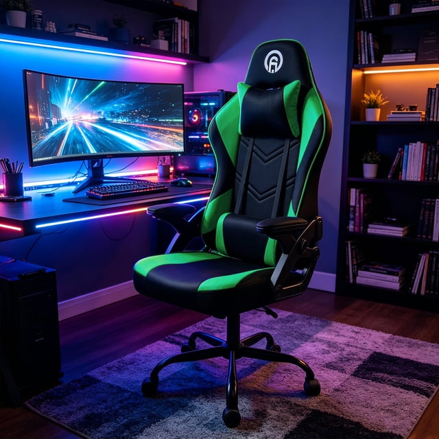 FOH Silla Gamer, Ergonomica Reclinable hasta 135°, con Apoyabrazos Ajustables Adelante y Atras, Cojin Cervical y Lumbar Ajustables, Tela Transpirable, Capacidad de Carga
