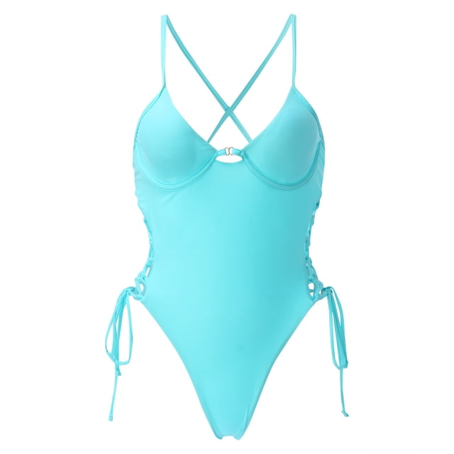 Aayomet Black One Piece Swimsuit Women Twist Front Ruched Tummy Control Bathing Suits Crossback Swimwear,Blue L