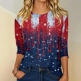thumbnail image 2 of KDDYLITQ 250 Years Birthday Shirt Womens Usa Star Stripes 3/4 Sleeve Red White Blue Tops Flag Crew Neck Summer Tees Independence Plus Size Clothes Blue 3XL, 2 of 4