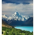 thumbnail image 3 of Landscape Duvet Cover Set, Mount Cook and Pukaki Lake in New Zeland Landmark Scenic Scenery Forest, Decorative 2 Piece Bedding Set with 1 Pillow Shams, Twin Size, Blue White Green, by Ambesonne, 3 of 3