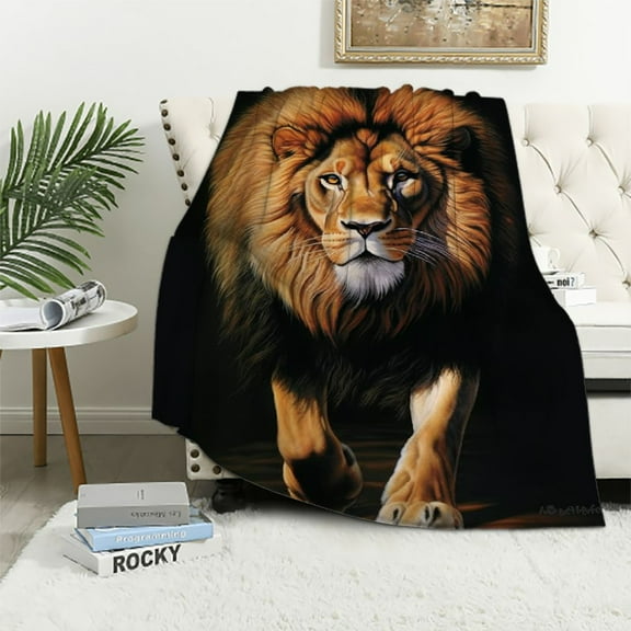 JRXY  Lion Blanket Animal Print Soft Warm Throw for Couch Sofa Bed, Black,  White