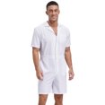 thumbnail image 3 of vastwit Mens Rompers Loose Fit Overalls Solid Color Shorts Jumpsuit Front Zip Uniforms Bodysuit White 3XL, 3 of 6