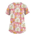 thumbnail image 2 of Clearance Holiday Scrubs，Easter Scrub Tops Women Bunny Egg Hunt Print Short Sleeve V Neck Stretchy Holiday Nurse Working Uniform Scrubs Sets，Pink，L, 2 of 4