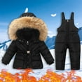 thumbnail image 2 of Pxkloy Winter Jumpsuit for Toddler 2 Piece Snowsuit Set Girl Winter Hooded Puffer Jacket and Snow Bib Pants Boy Ski Suits 2025 Fashion Outfits Black,2-3Years, 2 of 4
