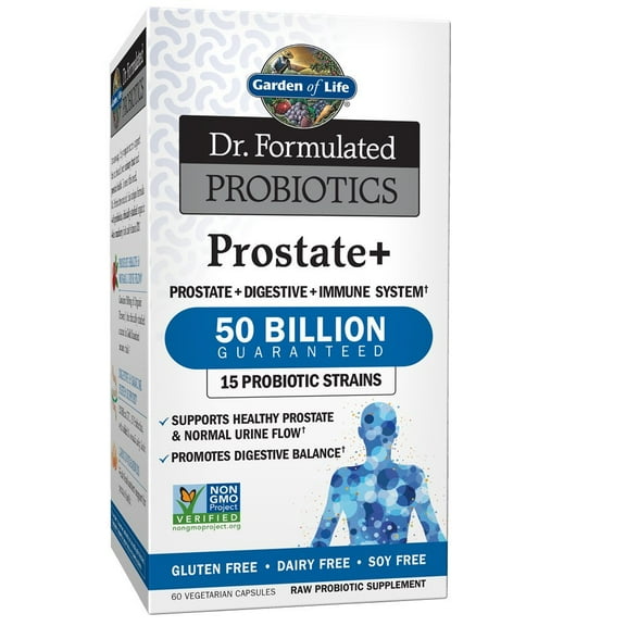 Garden of Life Dr. Formulated Probiotics Prostate  - Digestive & Urinary Health Support - Prostate Health Supplement with Bifidobacterium Longum & Lactobacillus Acidophilus - 60 Vegetarian Capsules