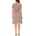 thumbnail image 3 of Allegra K Women's Floral Sundress Ruffle Neck Smocked Waist Short Sleeve Dress L Pink, 3 of 7