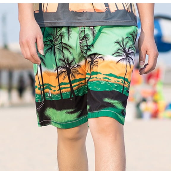 Fnnxeal Mens Palm Tree Print Swim Trunks Quick Dry Board Shorts with Pockets Plus Size Hawaiian Beach Shorts,Size 3XL