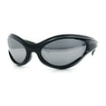 thumbnail image 4 of Womens Trendy 90s Oval Wrap Around Sport Plastic Fashion Sunglasses Black - Silver Mirror, 4 of 8