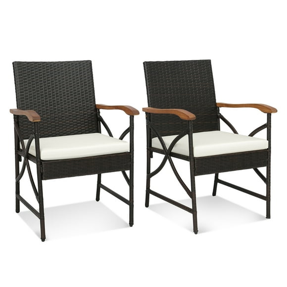 Costway 2PCS Patio PE Wicker Dining Chairs with Soft Zippered Cushions Armchairs Balcony
