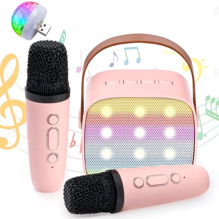 JakMean Mini Karaoke Machine for Kids Colorful LED Portable Bluetooth Singing Speaker with 2 Wireless Mic Birthday Gift for Girls Boys Family Home Party