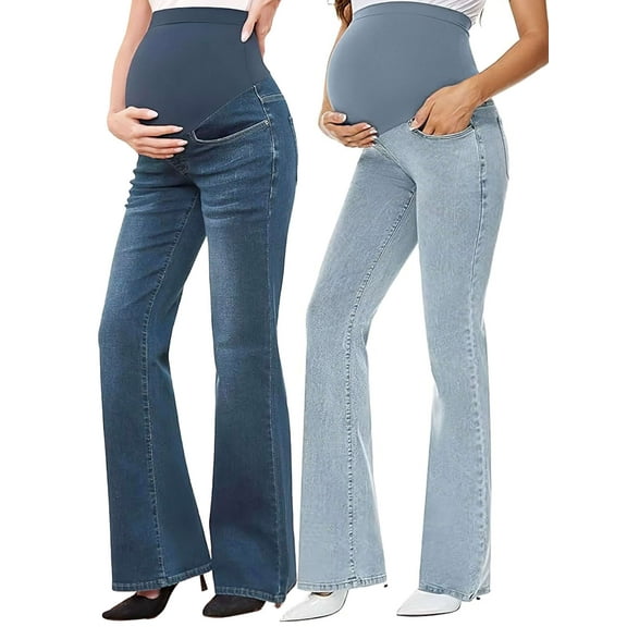 Spencer Women's Maternity Jeans Flare Leg Jeans Over Belly Pregnancy Denim Work Pants Maternity Clothes with Pockets, Sizes S-XXL