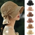 thumbnail image 5 of Bow Large Brim Straw Hat, Foldable Beach Sun Cap, Women Outdoor Woven Headwear, Light Breathable Portable Hat for Vacation Outing Sun Protection Fashion Hat,Khaki, 5 of 8