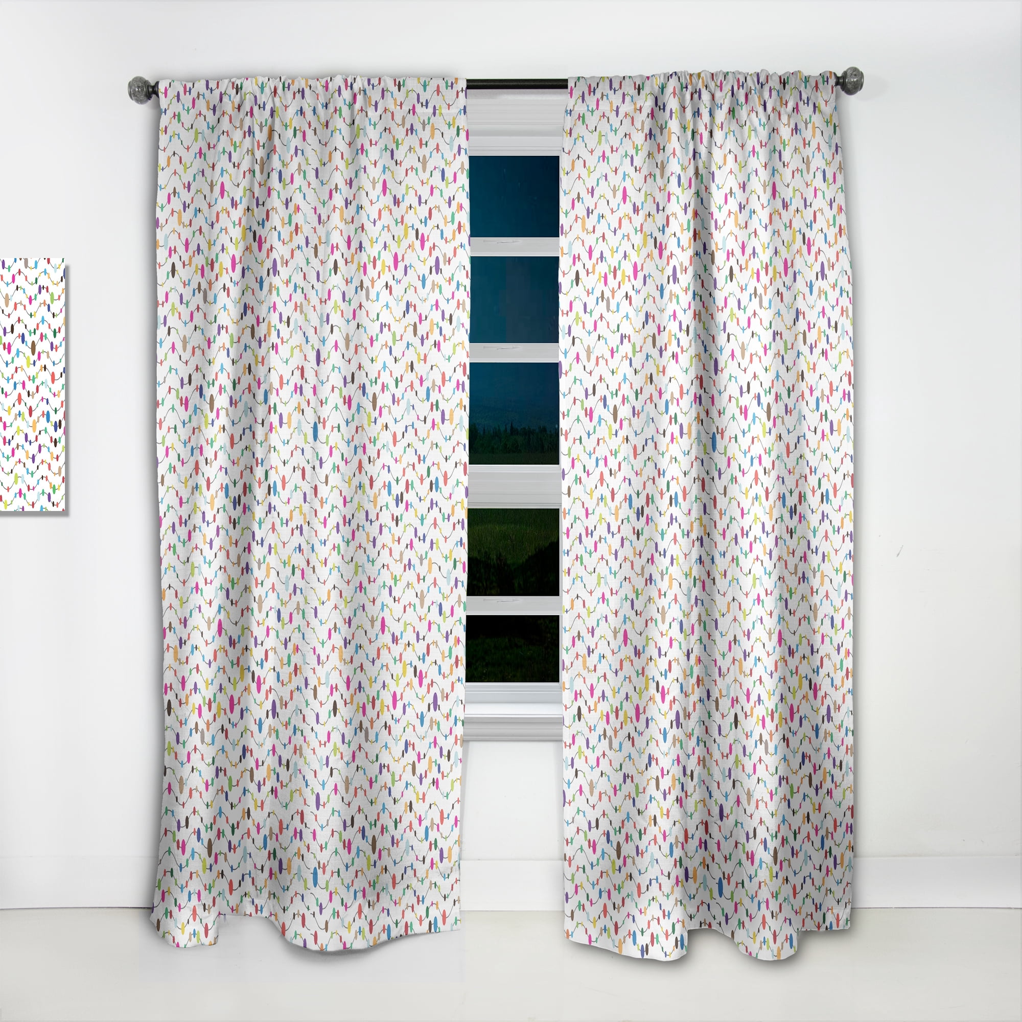 Designart 'Color Waves of Polka Dots On White' Mid-Century Modern Curtain Panel