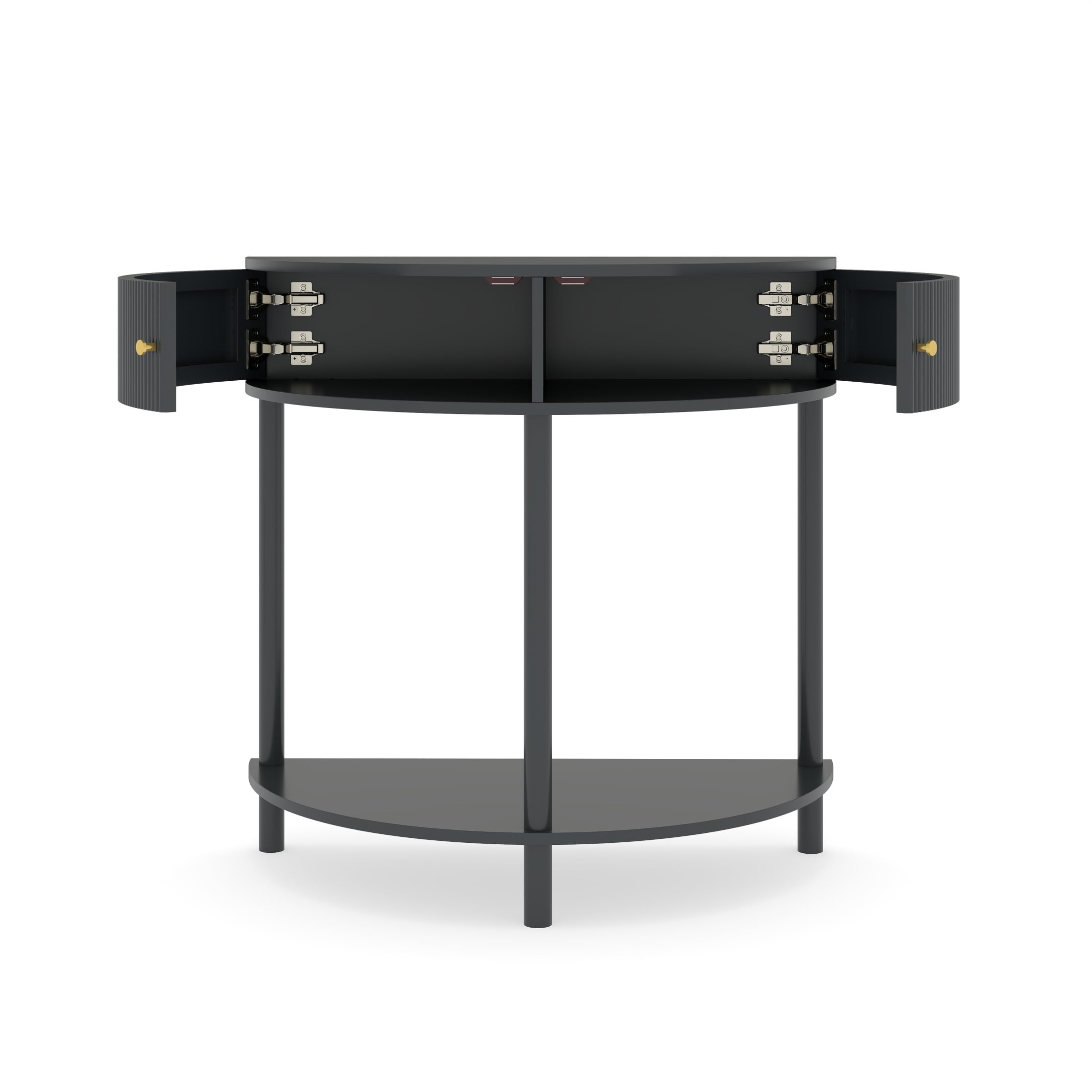 Noble House Rhett Wave-Pattern Demi-Lune Console Table, Half Moon Entryway Table with Drawers and Shelf, Dark Gray