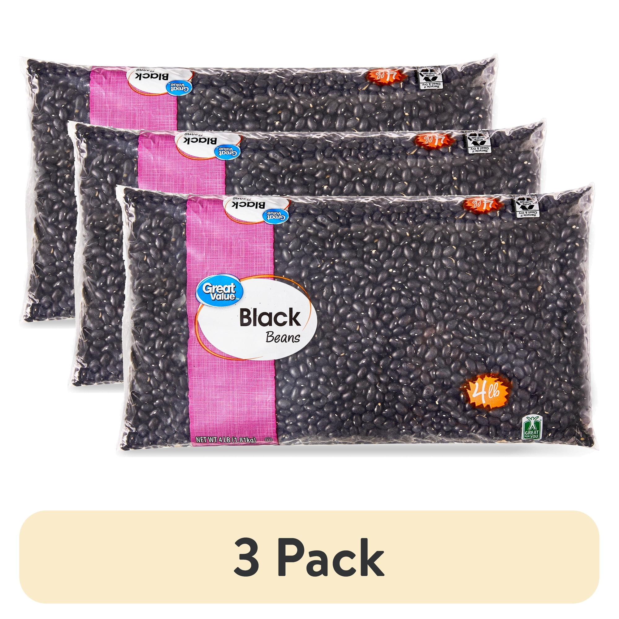 (3 pack) Great Value Black Beans, 4 lb